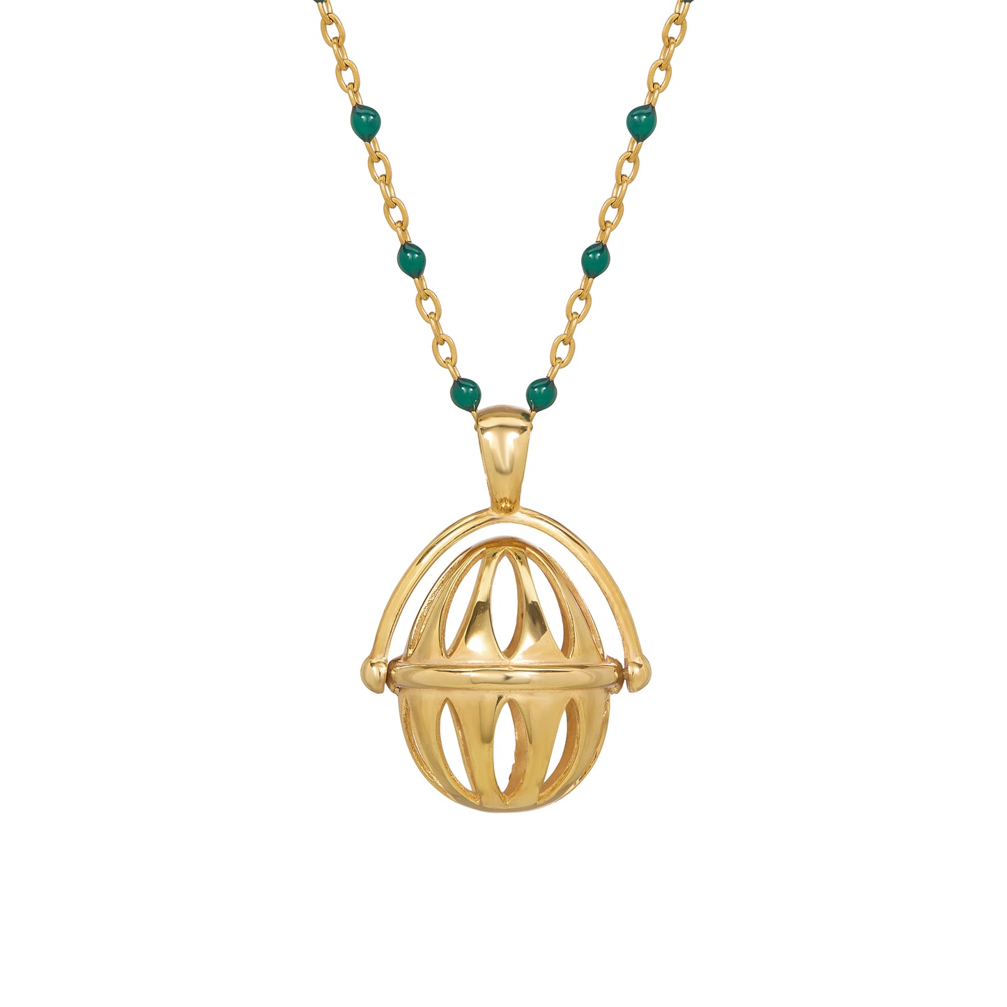 SPINNING CAGE EGG PENDANT-GREEN