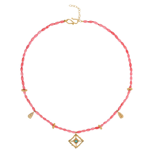 MIRA NECKLACE CORAL ,TURQUOISE